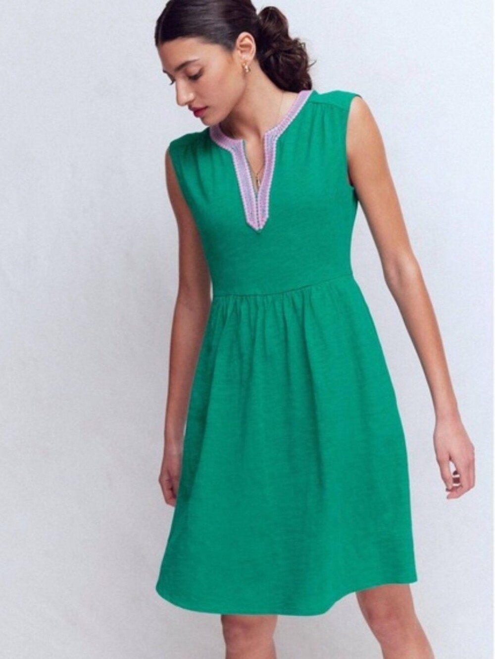 Boden Teal Dress with Pink Trim